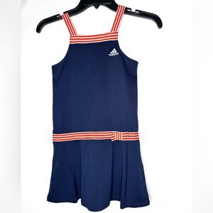 Adidas Girls Navy Tank Dress Sz 6 Red Stripes Bow Preppy Athleisure Tennis